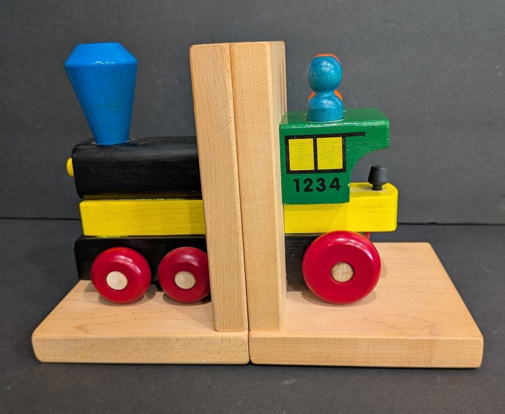 Montgomery Schoolhouse Child's My Train Bookends Real Maple Wood Handcrafted USA